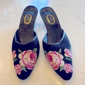 Needlepoint kitten heel mule